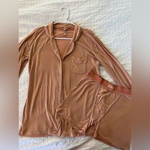 Skims Peach Sleep Button Up & Sleep Boxer Set